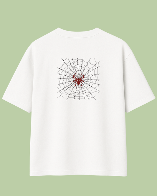 Spider Web Graphic Oversized White T-Shirt for Men