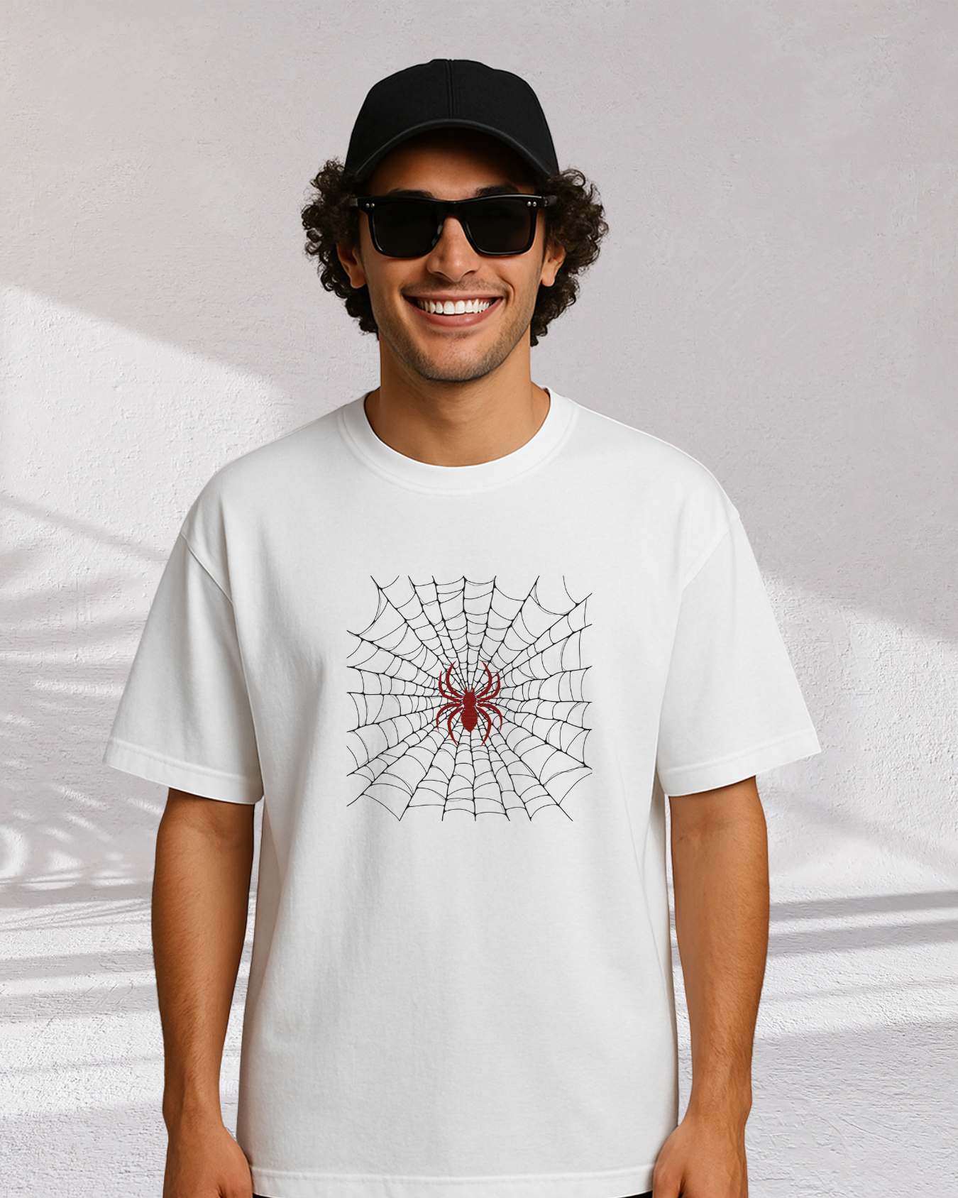 Spider Web Graphic Oversized White T-Shirt for Men
