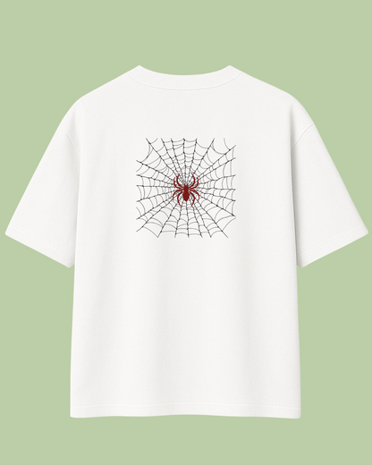 Spider Web Graphic Oversized White T-Shirt for Men